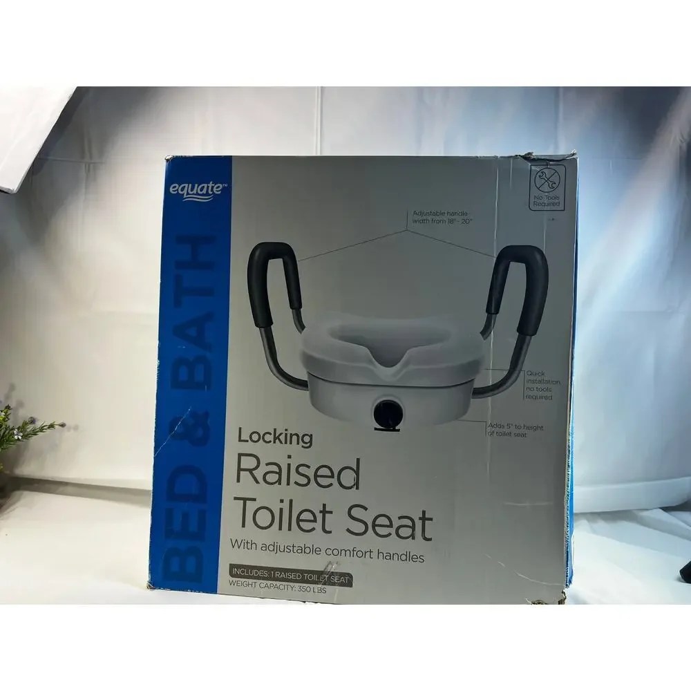 New Locking Raised Toilet Seat Equate IOB Adjustable Comfort Handles Homehealth